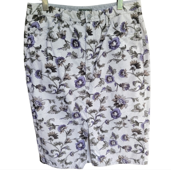 Eddie Bauer Dresses & Skirts - Eddie Bauer Corduroy Floral Pencil Skirt Straight Front Slit Cottage-cor…